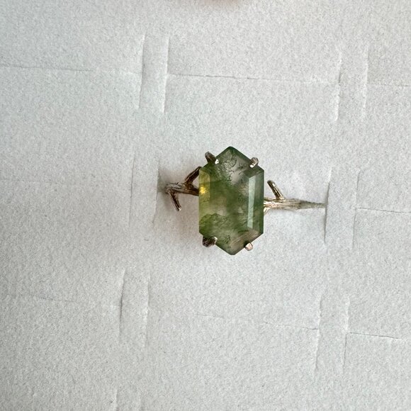 Sterling Silver Moss Agate Twig Ring - Picture 2 of 4